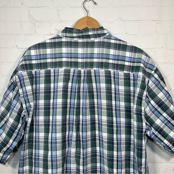 Eddie Bauer Plaid Button Up Shirt Mens Size XL Tall Blue Green Colorful Outdoor - Picture 8 of 10